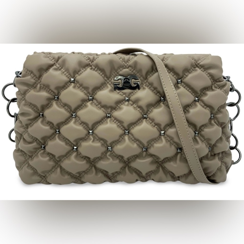 NEW Gilda Paris Taupe Waffle Quilted Studded Shoulder Bag Clutch‎ Handbag Purse